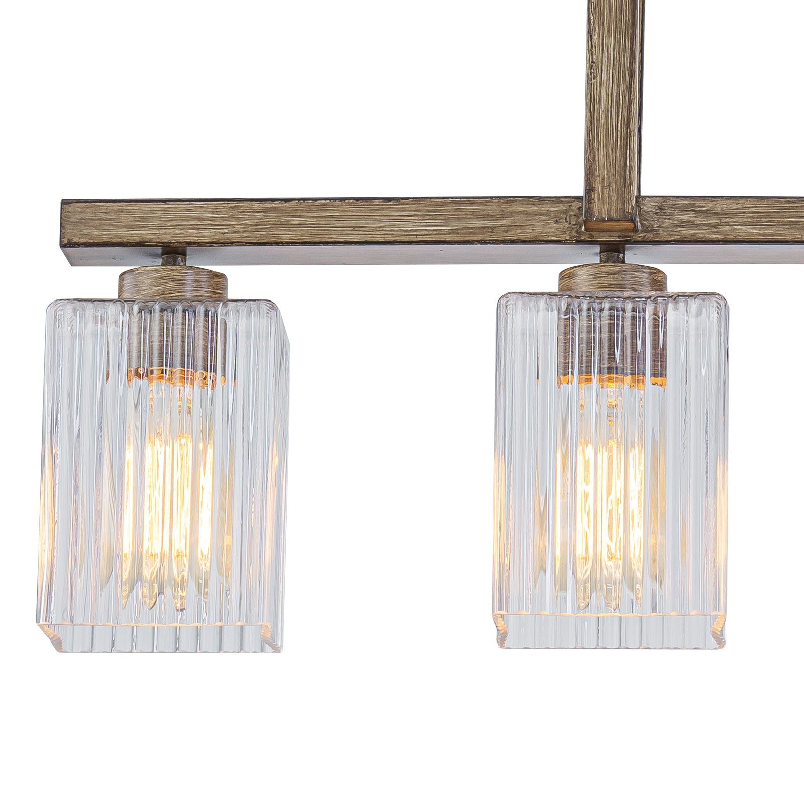 30.5 in. 4-Light Modern Farmhouse Matte Black Linear Chandelier with Faux Wood Accent Island Pendant with Glass Shades