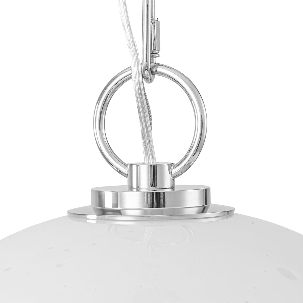 Chrome Modern Globe Hanging Pendant Light with White Bubble Glass Shade for Kitchen Island, Dining