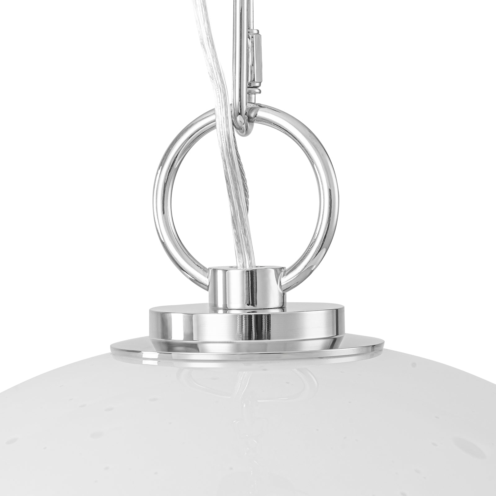 Chrome Modern Globe Hanging Pendant Light with White Bubble Glass Shade for Kitchen Island, Dining