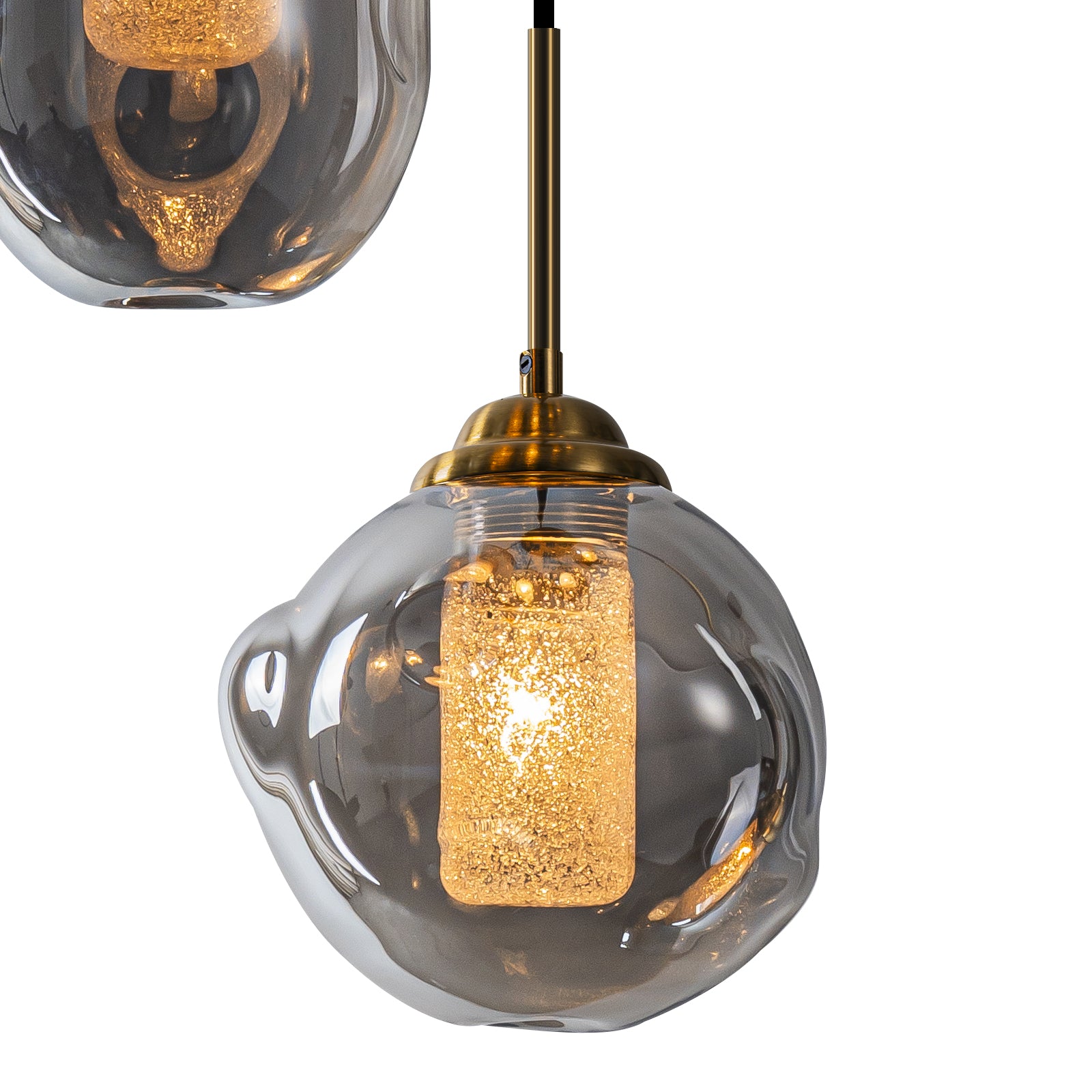 16 in. 6-Light Modern Black Staircase Chandelier Island Pendant Light with Smoky Gray Globe Glass Shade