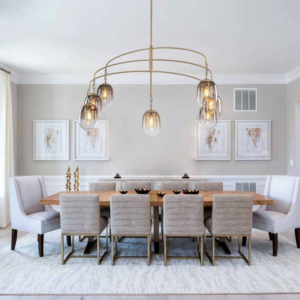 5/7-Light 2/3-Tier Antique Gold Metal Chandelier Pendant with Oval Glass Shades for Living Room, Kitchen Island