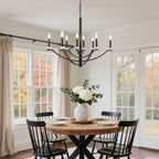 41 in. 8-Light Matte Black Traditional Candlestick Chandelier Modern Linear Candle Pendant Light