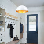 14.96 in. 1-Light Industrial Metal Black/White Dome Pendant Light with Iron Shade for Dining Rooms, Kitchens