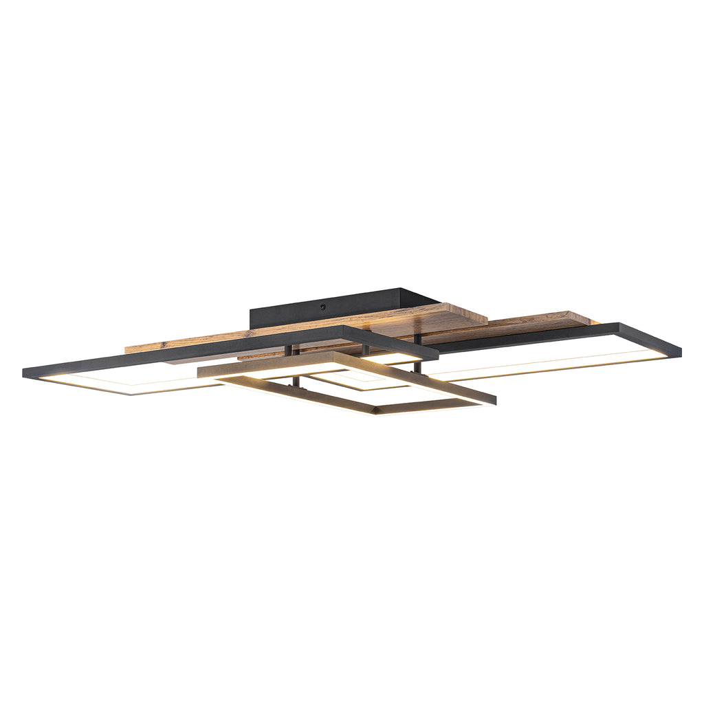3-Light 26.77 in. Modern Black and Wood Dimmable Integrated LED Flush Mount Ceiling Light
