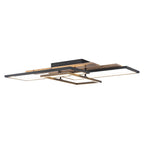 3-Light 26.77 in. Modern Black and Wood Dimmable Integrated LED Flush Mount Ceiling Light