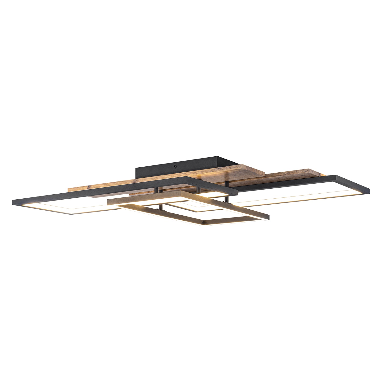 3-Light 26.77 in. Modern Black and Wood Dimmable Integrated LED Flush Mount Ceiling Light