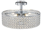 5-Light Chrome Round Modern Semi-Flush Mount Ceiling Light with Beaded Drum Crystal Shade for Living Room