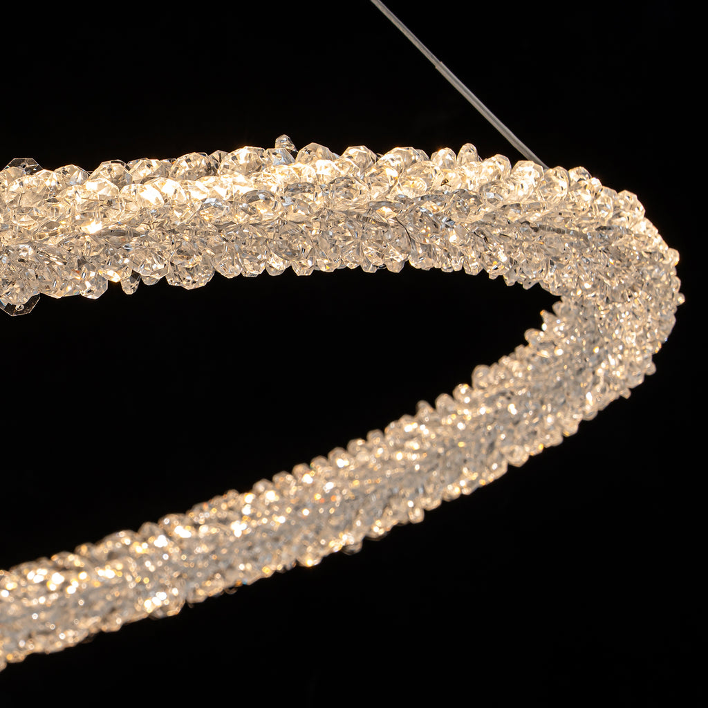 1-Light Modern Gold Metal Ring Crystal Integrated LED Pendant Light Dimmable Chandelier for Dining Room