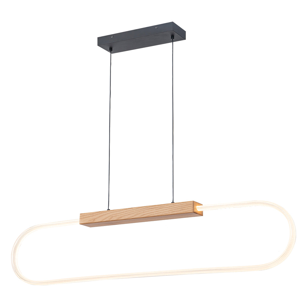 47.24 in. 1-Light Modern Black Linear Integrated LED Pendant Light Fixture with Wood Accent for Kitchen Island
