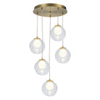 5-Light Modern Gold Metal LED Chandelier Pendant Light with Clear Globe Shades for Entryway, Living Room