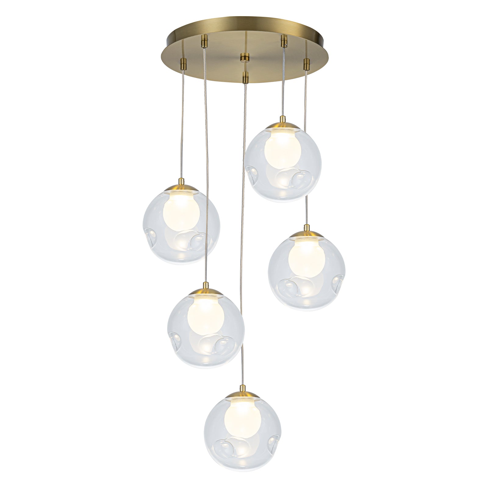 5-Light Modern Gold Metal LED Chandelier Pendant Light with Clear Globe Shades for Entryway, Living Room