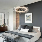 1-Light Gold Modern Round Globe Crystal Integrated LED Chandelier Dimmable Pendant Light with Glass Bubbles