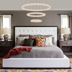 3-Light Modern Gold Ring Dimmable Integrated LED Chandelier Tiered Pendant Light with Crystal for Dining Room