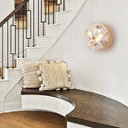8.07 in. 1-Light Modern Round Dimmable LED Wall Sconce Light with Mable Terrazzo Shade for Bedroom Foyer Hallway
