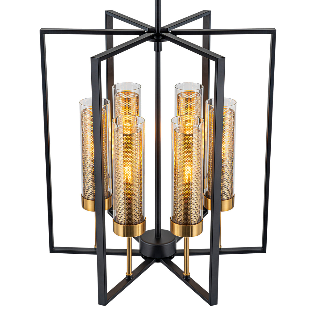 17.72 in. 6-Light Industrial Black Iron Geometric Chandelier with Clear Glass Shades for Kitchen Island Foyers Hallway