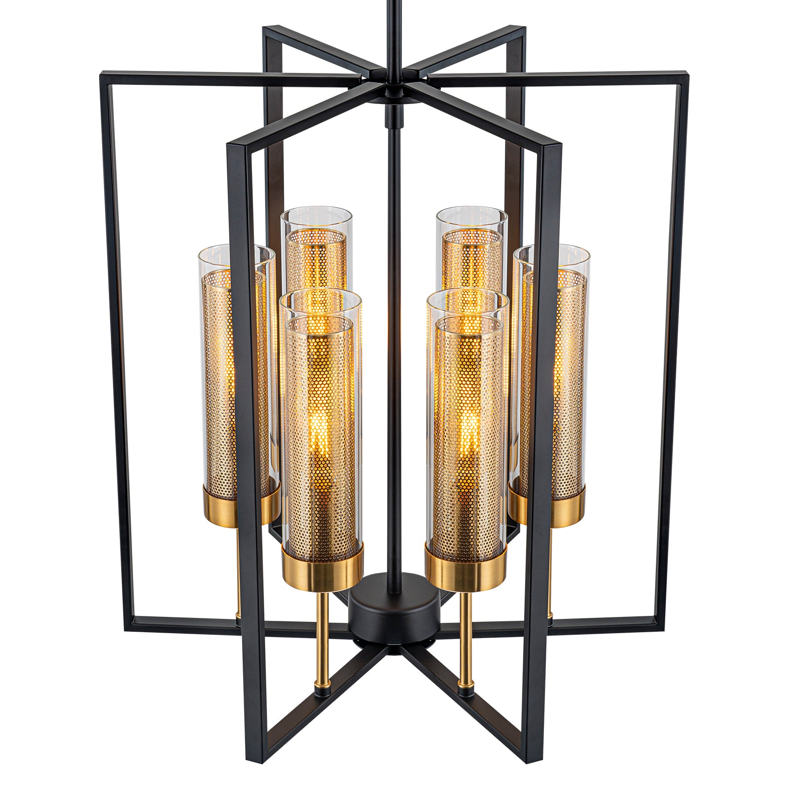 17.72 in. 6-Light Industrial Black Iron Geometric Chandelier with Clear Glass Shades for Kitchen Island Foyers Hallway