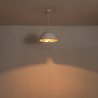 14.96 in. 1-Light Industrial Metal Black/White Dome Pendant Light with Iron Shade for Dining Rooms, Kitchens