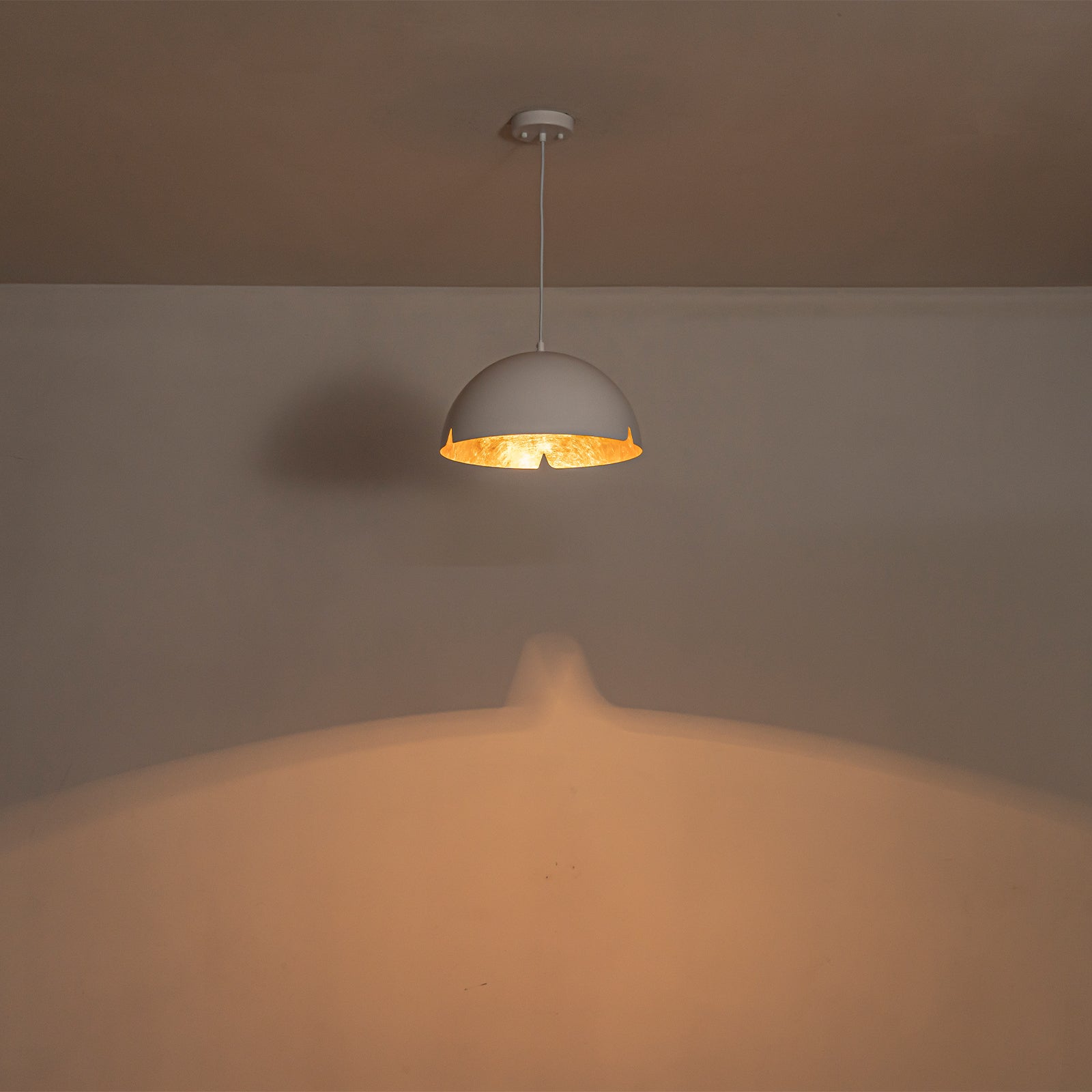 14.96 in. 1-Light Industrial Metal Black/White Dome Pendant Light with Iron Shade for Dining Rooms, Kitchens