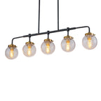 38 in. 5-Light Modern Matte Black Linear Pendant Light with Clear Globe Crackled Glass Shades Island Chandelier