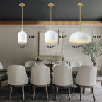 3-Light Gold Iron Semi-Domed Shape Pendant Light with Matte White Metal Shade Hollow Out Design for Living Room