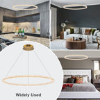 1-Light Modern Gold Metal Ring Crystal Integrated LED Pendant Light Dimmable Chandelier for Dining Room