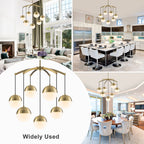27.4 in. 7-Light Modern Brass Metal Globe Chandelier Hanging Light with White Glass Shades for Living Room