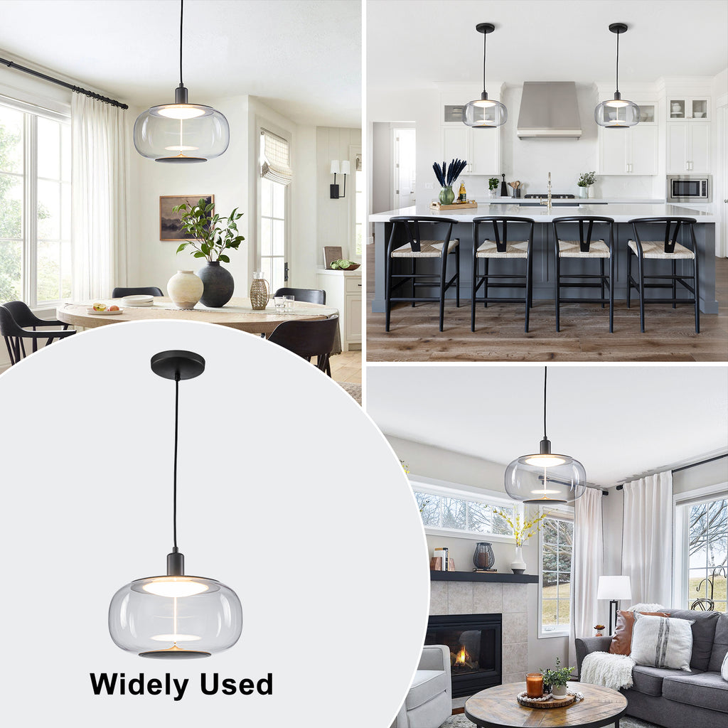 10-Watt 1-Light Modern Dimmable Integrated LED Pendant Light with Drum Shade for Kitchen Island