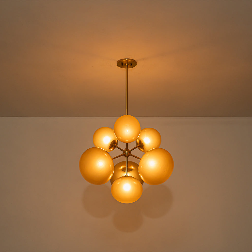 4/7-Light Mid-Century Modern Gold Cluster Chandelier with Coffee Globe Glass Shades