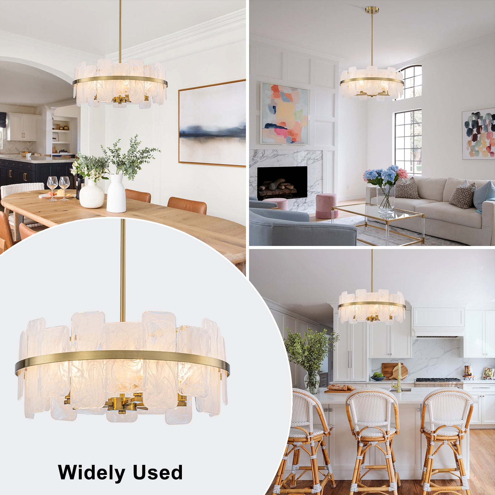 20.47 in. 5-Lights Modern Brass Metal Round Chandelier with Cloud Texture Glass for Dining Room