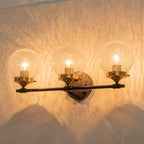 21.73 in. 3-Light Matte Black and Gold Metal Vanity Light with Clear Glass Shades for Bathroom