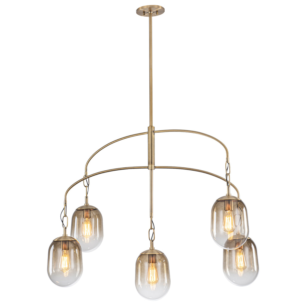 5/7-Light 2/3-Tier Antique Gold Metal Chandelier Pendant with Oval Glass Shades for Living Room, Kitchen Island