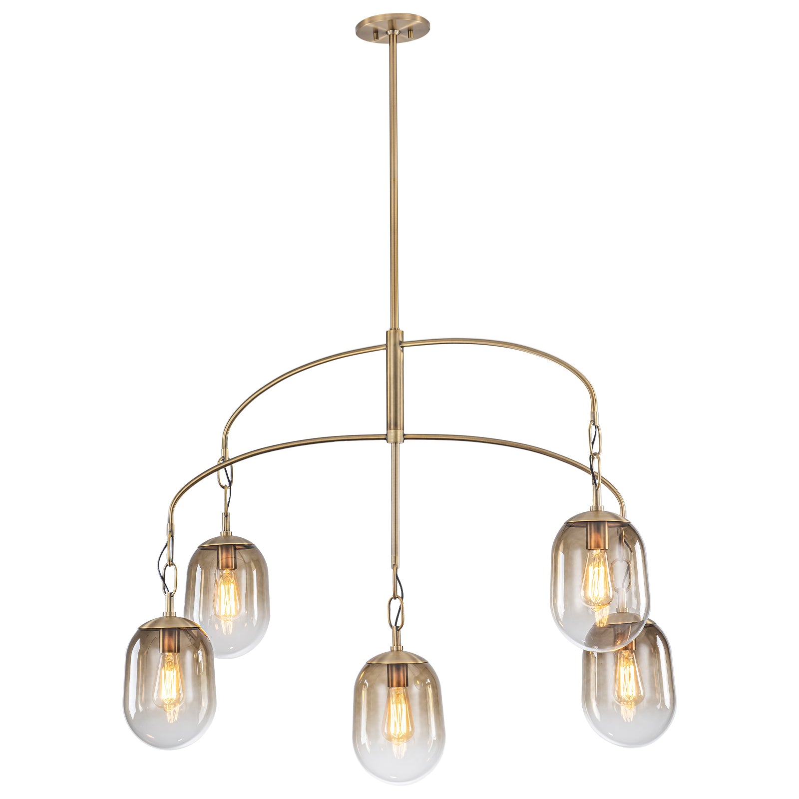 5/7-Light 2/3-Tier Antique Gold Metal Chandelier Pendant with Oval Glass Shades for Living Room, Kitchen Island