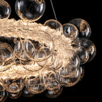 1-Light Gold Modern Round Globe Crystal Integrated LED Chandelier Dimmable Pendant Light with Glass Bubbles