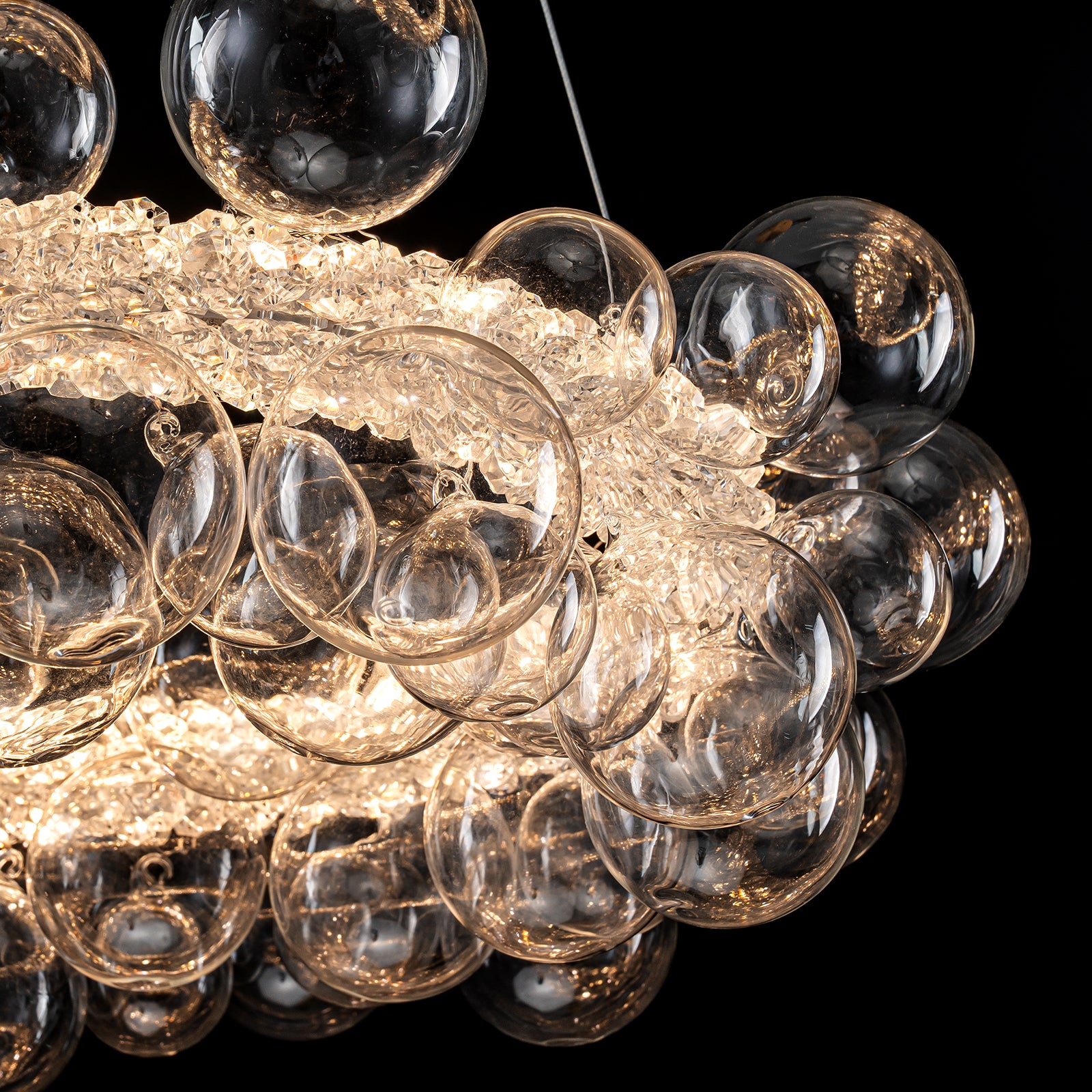 1-Light Gold Modern Round Globe Crystal Integrated LED Chandelier Dimmable Pendant Light with Glass Bubbles