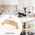 10.63 in. 1-Light Wooden Globe Hanging Pendant Light with White Glass Shade for Kitchen Island, Bedroom