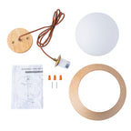 10.63 in. 1-Light Wooden Globe Hanging Pendant Light with White Glass Shade for Kitchen Island, Bedroom
