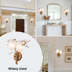 16.14 in. 2-Light Antique Gold Wall Sconce with Clouded Glass Shade, Bedroom Living Room Wall Light