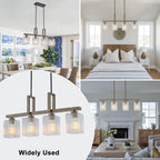 30.5 in. 4-Light Modern Farmhouse Matte Black Linear Chandelier with Faux Wood Accent Island Pendant with Glass Shades