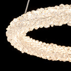 1-Light Modern Gold Metal Ring Crystal Integrated LED Pendant Light Dimmable Chandelier for Dining Room