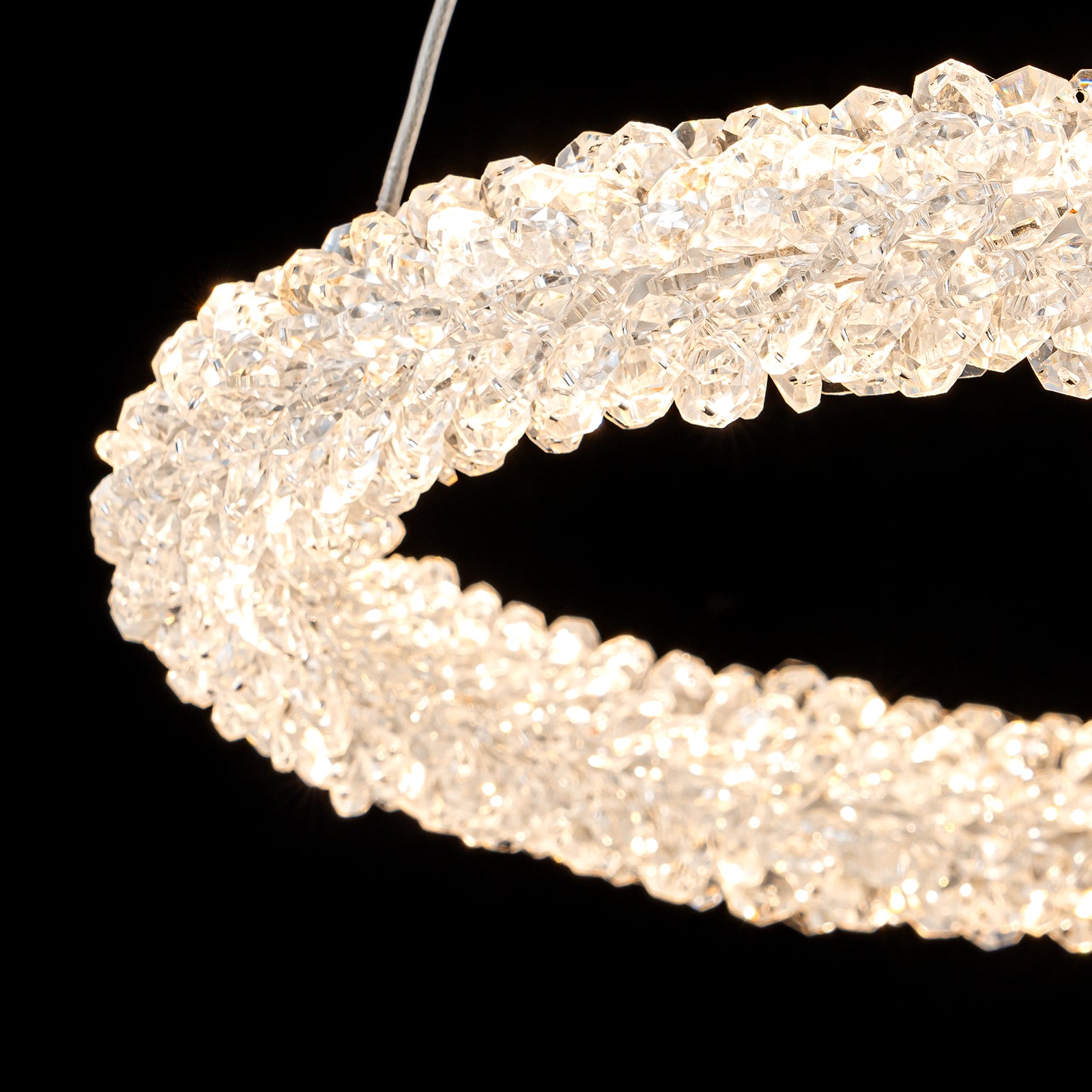 1-Light Modern Gold Metal Ring Crystal Integrated LED Pendant Light Dimmable Chandelier for Dining Room