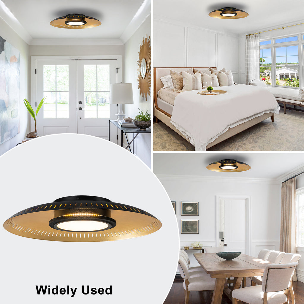 22.8 in. 1-Light Modern Industrial Black Dimmable LED Flush Mount Ceiling Light with Metal Dome Shade