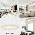 1-Light Modern Gold Metal Ring Crystal Integrated LED Pendant Light Dimmable Chandelier for Dining Room