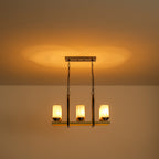 25 in. 6-Light Rustic Industrial Linear Coffee Brown Metal Pendant Light Chandelier with Marble Shades