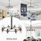 35.24 in. 16-Light Modern Luxury Black Gold Iron Chandelier Pendant Lighting with Glass Shades for Living Room, Dining