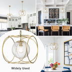11.5 in. 1-Light Modern Copper Metal Pendant Light with Clear Crackle Globe Glass Shade for Kitchen Island, Dining Room