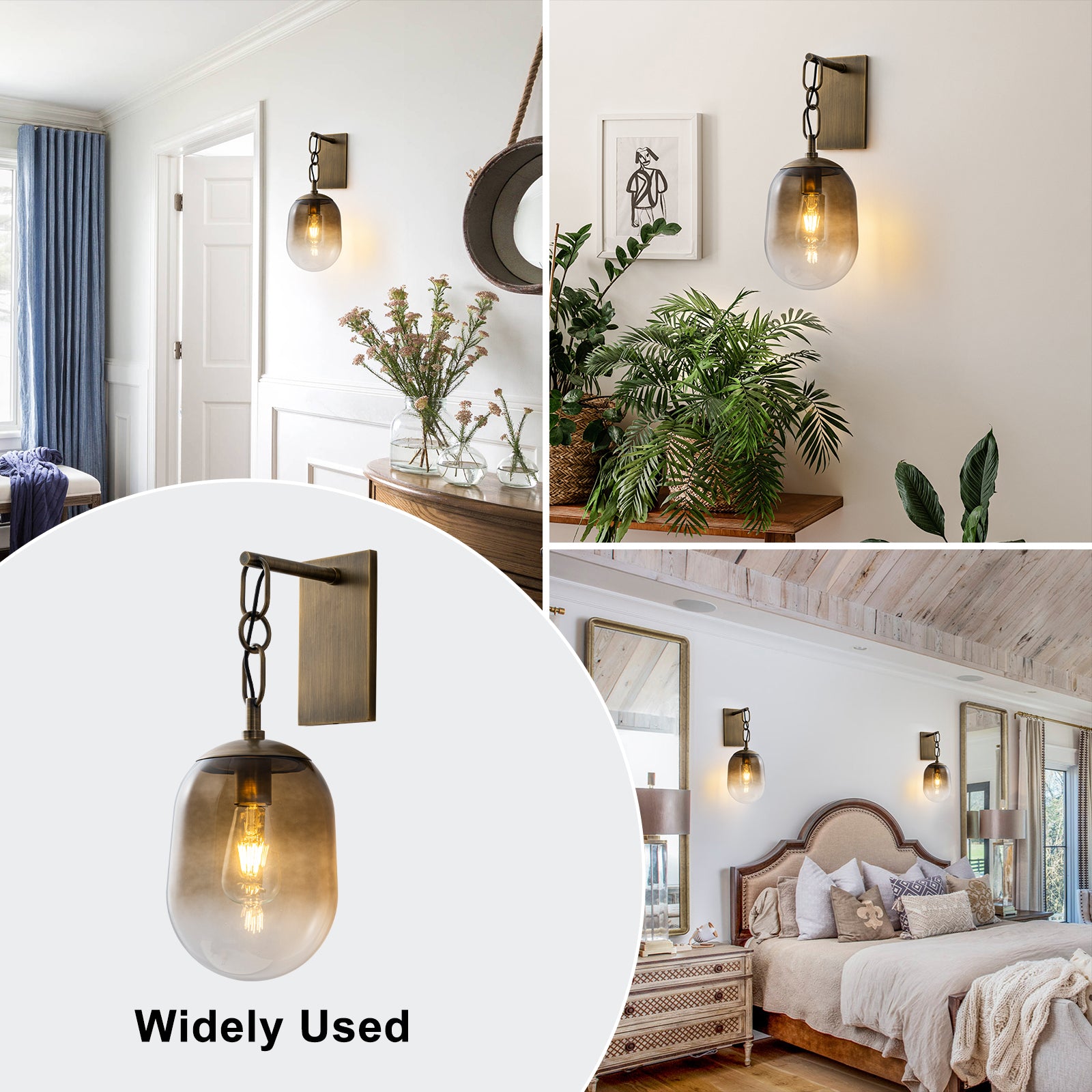 7.09 in. 1-Light Antique Metal Wall Sconce with Oval Gradient Color Glass Shade for Bedroom, Bathroom, Hallway