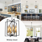 17.72 in. 6-Light Industrial Black Iron Geometric Chandelier with Clear Glass Shades for Kitchen Island Foyers Hallway