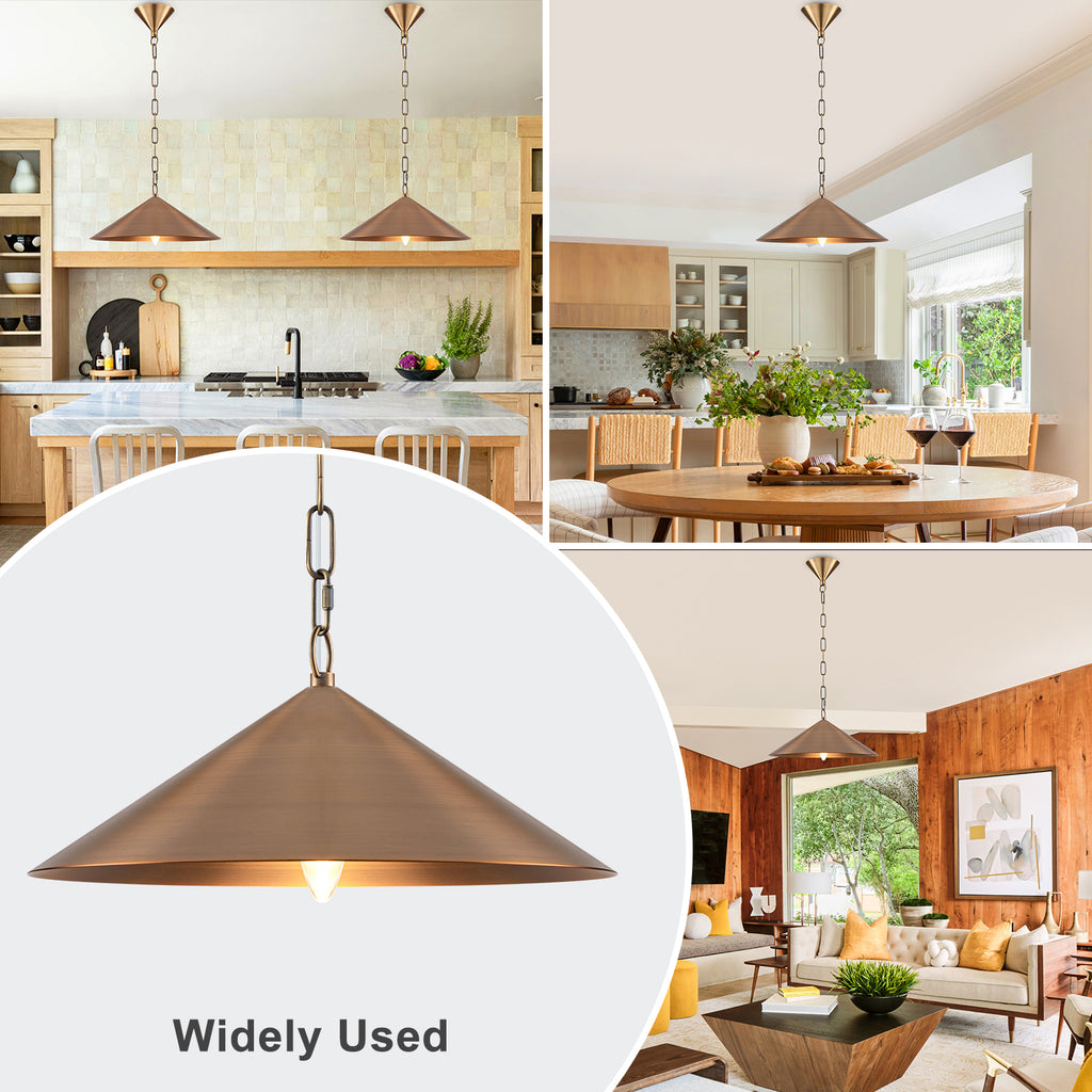 14.76 in. 60-Watt 1-Light Vintage Bronze Island Pendant Light with Cone Iron Shade for Kitchen, Dining Room