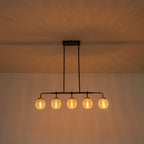 38 in. 5-Light Modern Matte Black Linear Pendant Light with Clear Globe Crackled Glass Shades Island Chandelier
