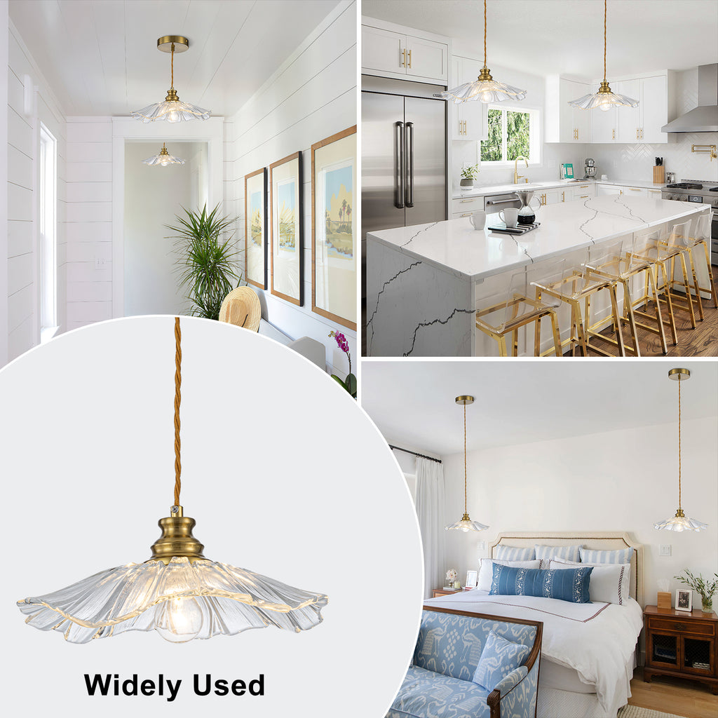 11.02 in. 1-Light Modern Pink Hanging Pendant Light with Flower Shaped Glass Shade for Bedroom, Kitchen Island
